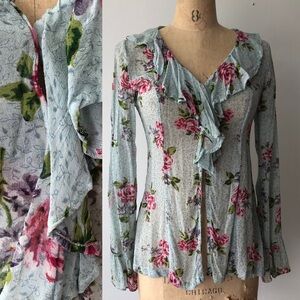 Express blue ruffle shirt 90s vintage size small